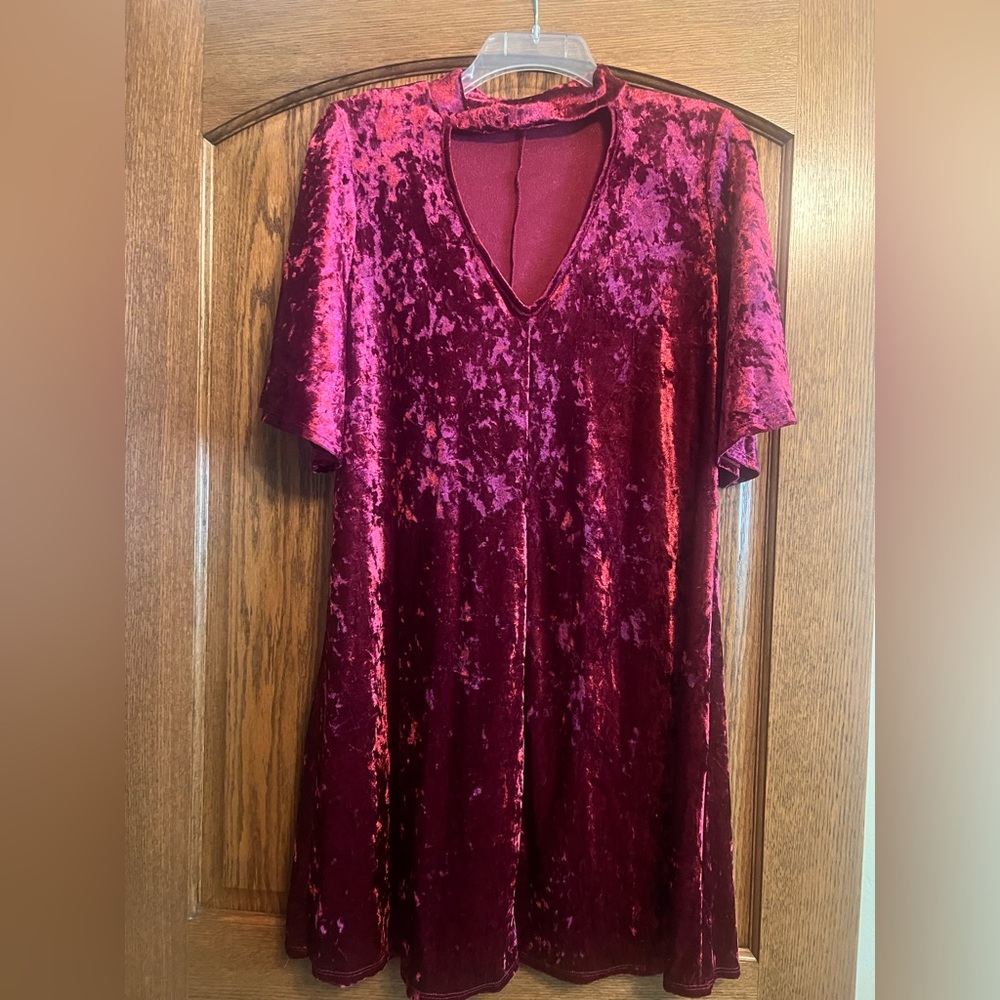 Crushed Velvet Burgundy Dress